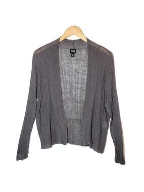 Eileen Fisher Linen Ribbed Cardigan Sweater Lightweight Brown Gray M Classic